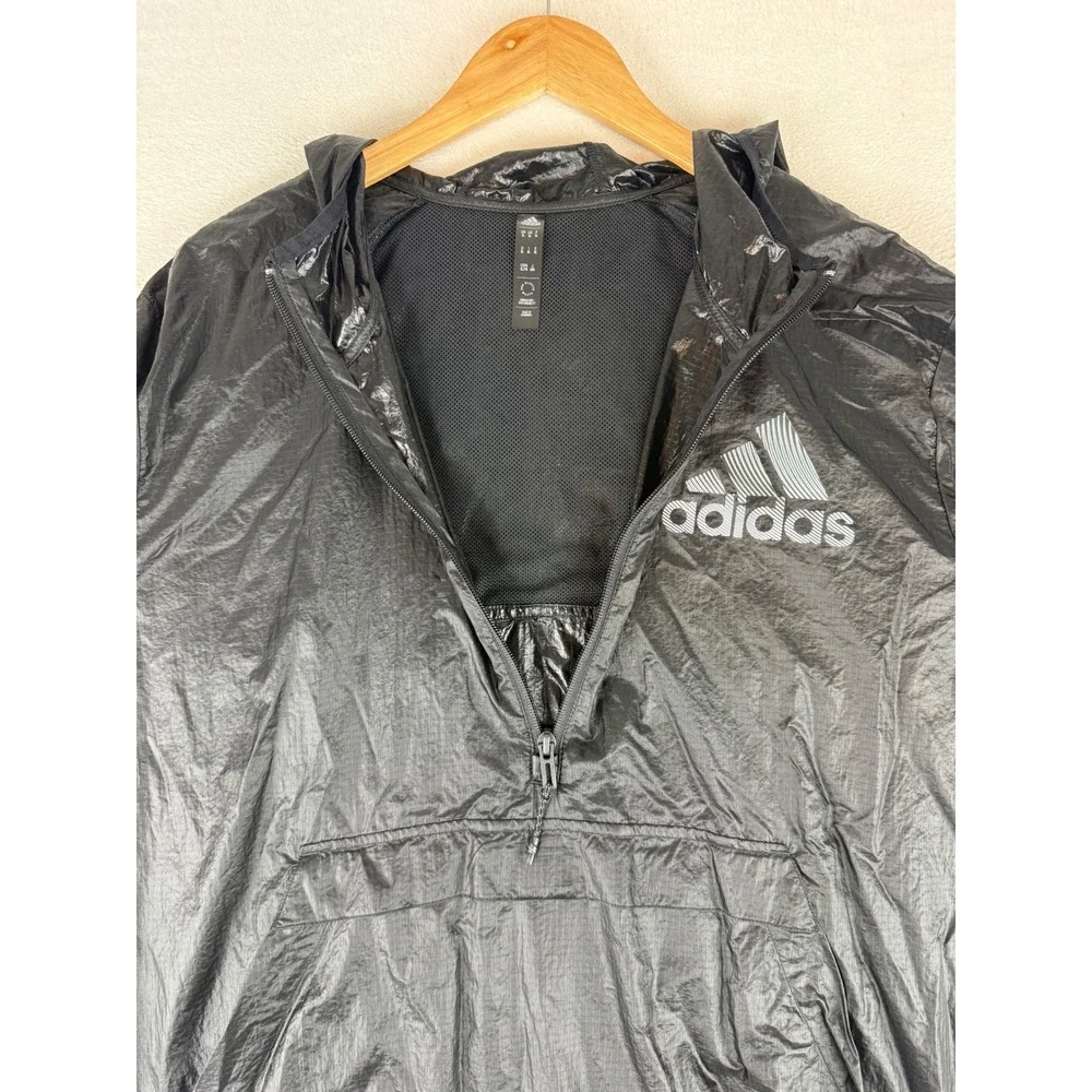 Adidas Windbreaker Jacket Mens‎ XL Black Quarter Zip Hooded Pullover HD4336